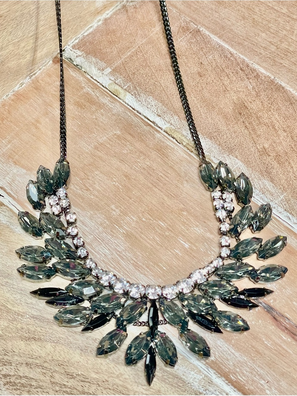 Deep Charcoal Gray Crystal Statement Necklace - On-Trend Women Jewelry - Picture 3 of 6